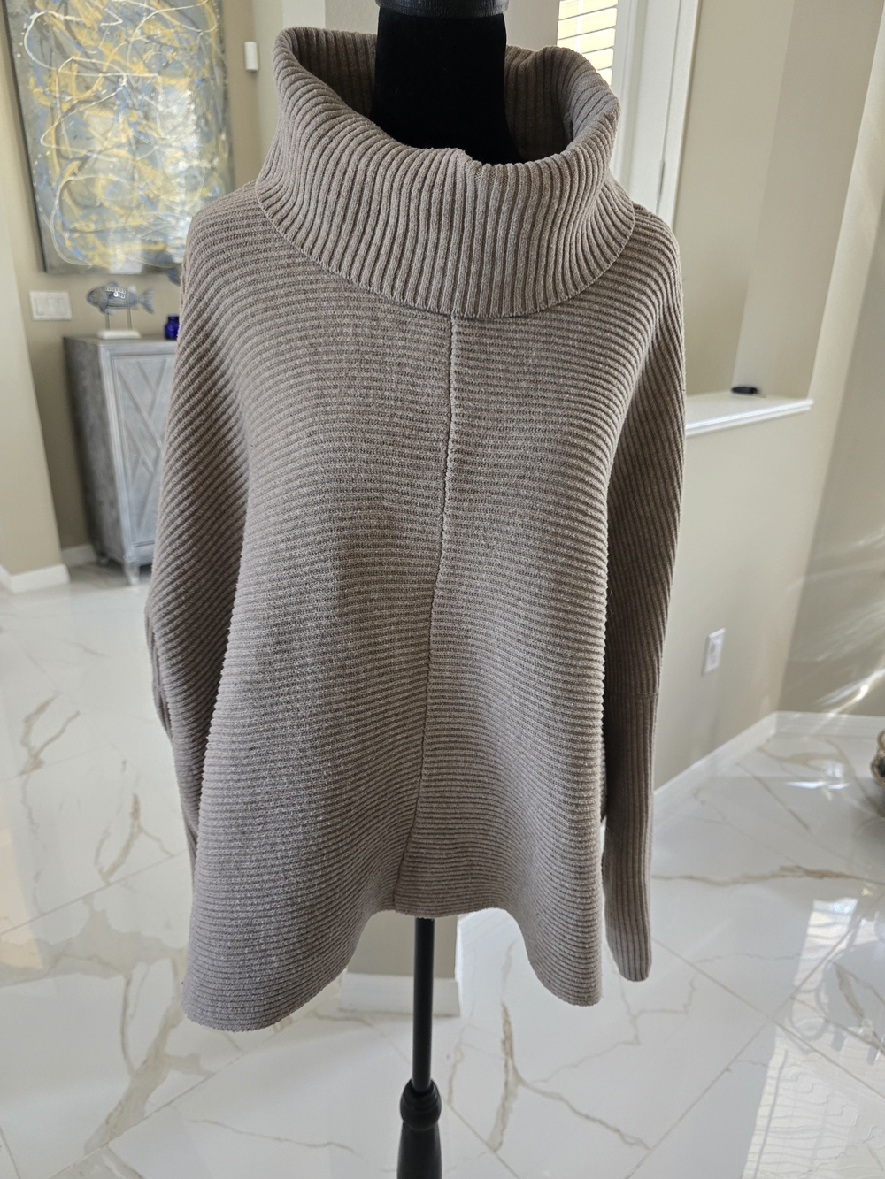 Sweet Romeo Ribbed Cowl Neck Sweater - Taupe